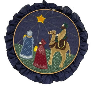 Handmade Betsy Bobbins‎ Quilted Christmas Nativity Scene Hoop Wall Hanging